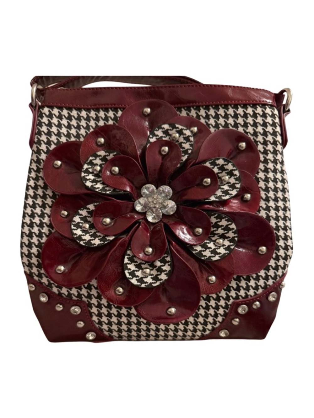 BURGUNDY WESTERN HOUNDSTOOTH CROSSBODY NWOT